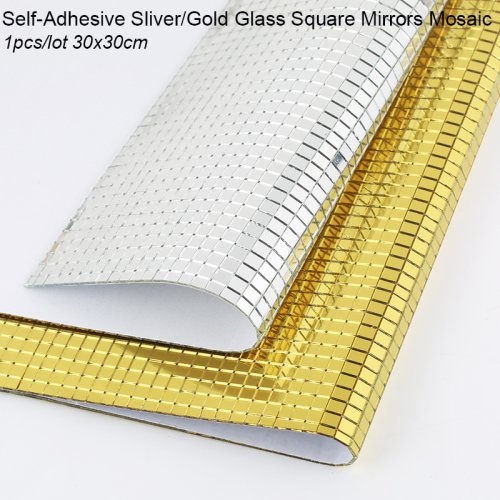 Afbeelding van Zelfklevende vierkante glazen spiegel mozaïektegels 30x30 cm in zilver en goud – elegante muursticker voor creatieve huisdecoratie