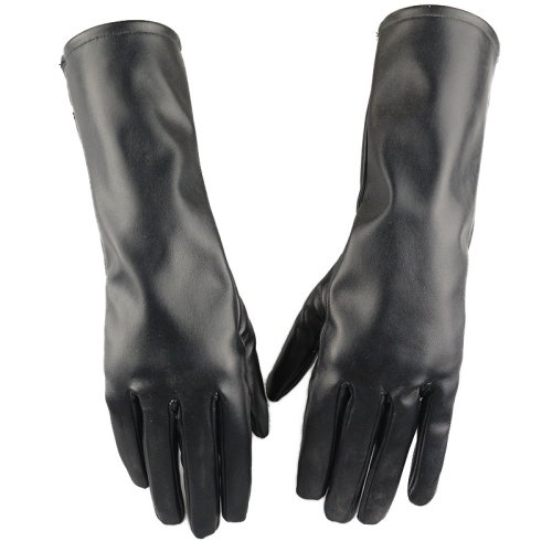 Image of Elegant Women's Winter PU Leather Gloves with Touch Screen Compatibility, Waterproof & Anti-Skid Design, Mid-Length Fashionable Warm Gloves