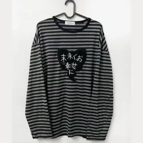 Image de T-Shirt Vintage Harajuku Rayé avec Broderie Y2K