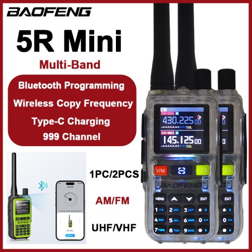 Image of 1/2PCS New BAOFENG UV 5R Mini Walkie Talkie 5W Bluetooth Multi Band Wireless Copy Frequency AM FM Type-C Ham 2 Way Radio Camping