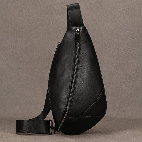 Zdjęcie Męska torba na klatkę piersiową z prawdziwej skóry – miękka, antykradzieżowa torba crossbody do codziennego użytku i wycieczek