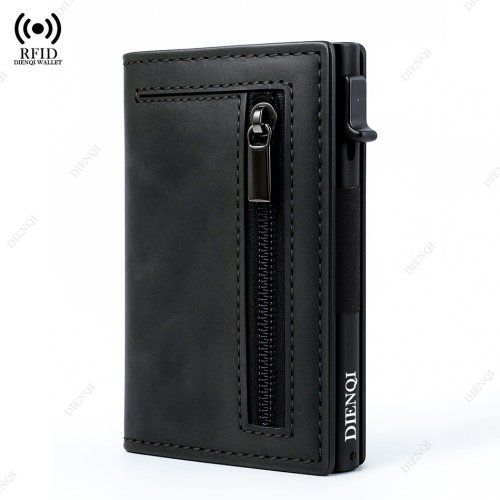 Image of Anti-theft Credit Card Holder Men Wallets Rfid Blocking Aluminum Leather Pop Up Minimalist Wallet Cardholder Wallets for Men