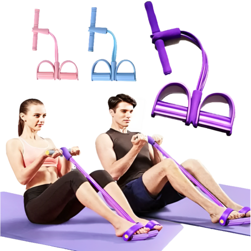 Imagen de Set de Entrenamiento Multifuncional con Tensor de Pedal de Cuatro Tubos, Banda Elástica y Cuerda de Tensión para Yoga, Fortalecimiento Abdominal y Fitness en Casa