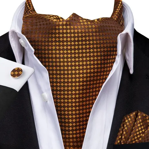 Image de Ensemble Cravate Ascot Homme - Or Jaune & Rayures Florales