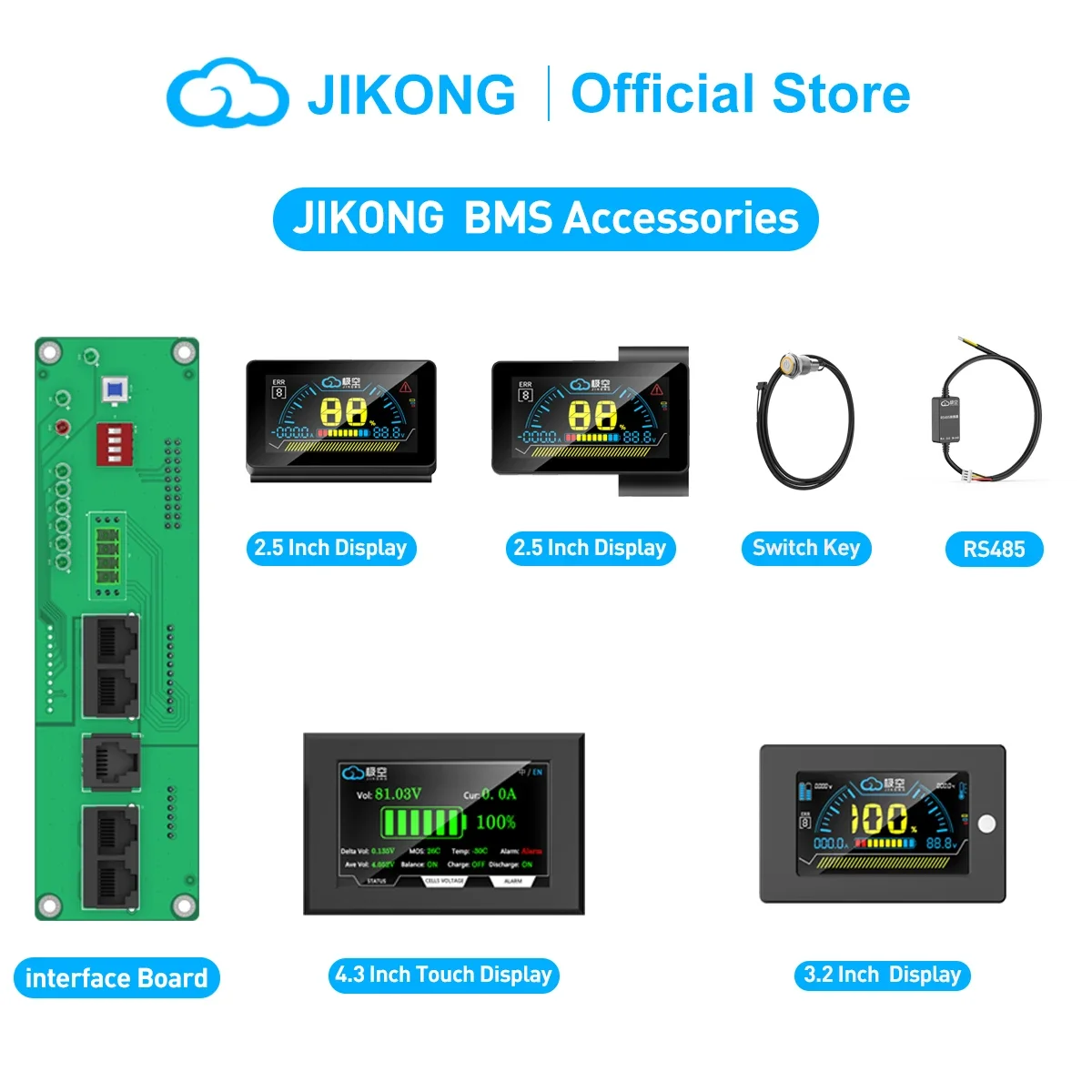 Afbeelding van Jikong JK LCD 3,2 inch TFT Display voor BMS - Spannings-, Stroom- en SOC Indicator met Temperatuurweergave