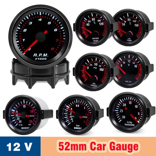 Zdjęcie Wskaźnik ciśnienia turbiny mechaniczny z LED, soczewka dymiona, 2.52 mm, 12V, zakres 0-2 bar – precyzyjny miernik do silnika samochodowego
