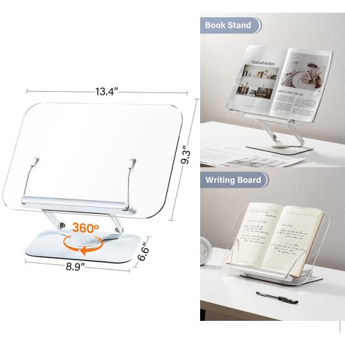Imagen de Soporte Portátil para Libros con Ajuste de Ángulo Libre, Soporte Plegable de Acrílico para Textos Gruesos, Elevador de Escritorio Ideal para Estudiantes y Oficinas