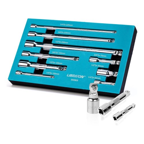 Imagen de Juego de Extensiones Oscilantes para Trinquete de 1/4, 3/8 y 1/2 Pulgadas - Kit de Extensión de Enchufe con Accionamiento Universal para Herramientas Manuales