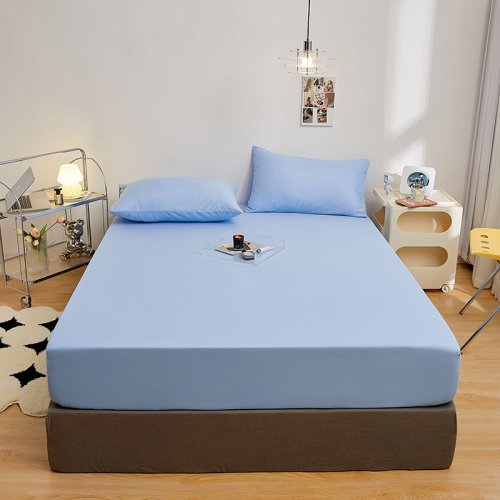 Bild von Natürliches 3-teiliges Queen-Size-Bettwäscheset aus weichem Polyester – Einheitsfarbe mit elastischem Spannbettlaken und Kissenbezügen