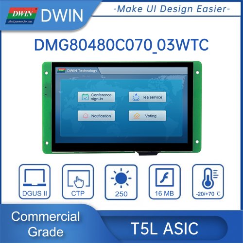 Afbeelding van 7-inch HMI TFT LCD Display - DWIN DMG80480C070-03W
