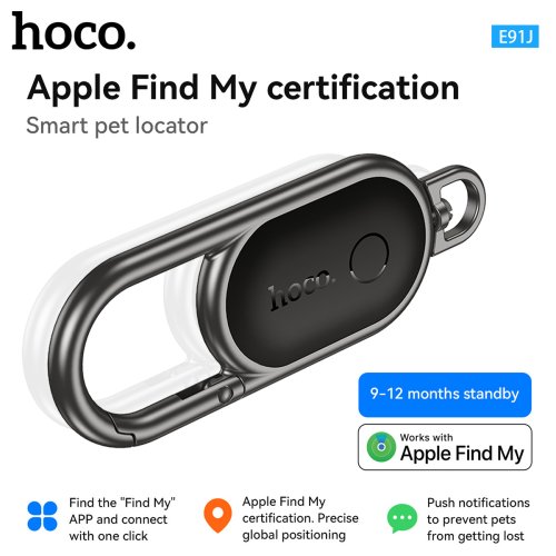 Zdjęcie HOCO E91J Inteligentny brelok lokalizacyjny Anti-lost Airtag Tracker do kluczy samochodowych, współpracujący z siecią Apple Find My, mini metalowy lokalizator
