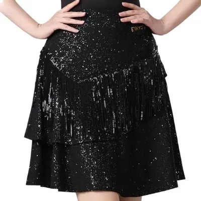 Image de Jupe de Danse Latine Paillettes - Noir Élégant