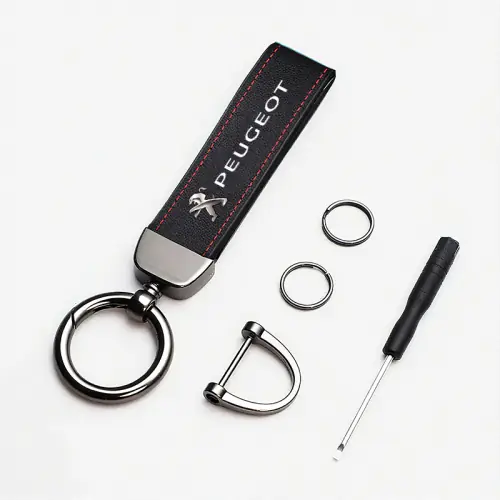 Image de Porte-clés pour Peugeot en Cuir & Alliage - Style Élégant