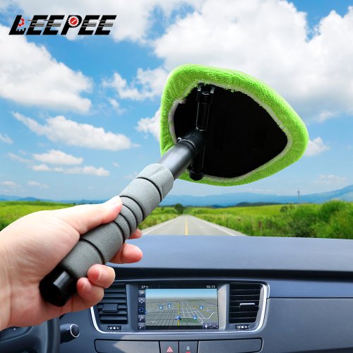 Image of Eco-Friendly Telescopic Microfiber Car Window Cleaner with Mist Eliminator for Spotless Windshield and Glass Surfaces