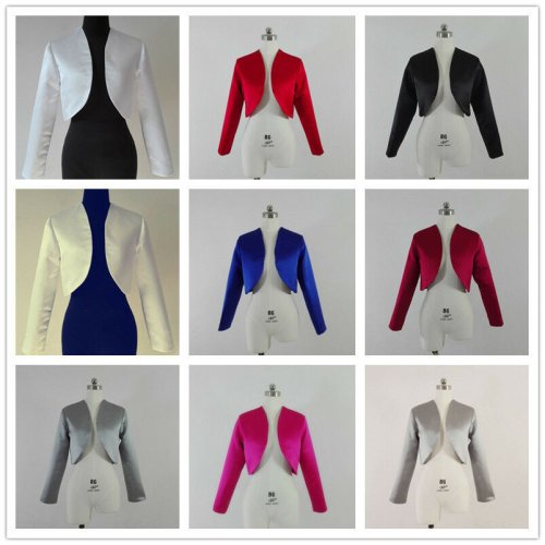 Imagen de Chaquetas de boda de manga larga de satén 2025, Bolero Formal para fiesta, encogimiento de hombros para mujer, capa para ocasión especial, tamaño/colores personalizados