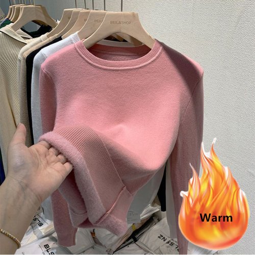 Immagine di Pullover Donna a Collo Alto in Velluto Addensato, Maglione Invernale Caldo e Morbido con Fodera in Pile, Maniche Lunghe, Stile Casual e Comfortabile