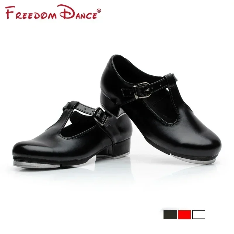 Image of Free Return Classic Tap Dance Shoes For Girls Women Steppers T Shaped Patent Leather Jazz Step Dance Shoes Clogging Shoes 26-42