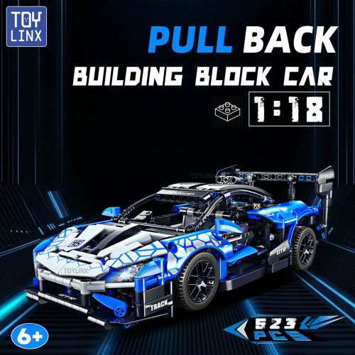 Image of Toylinx 1:18 Scale 523-Piece Technical Mechanical Supercar Building Kit – Realistic Racing Model for Kids and Boys – Ideal Christmas Gift