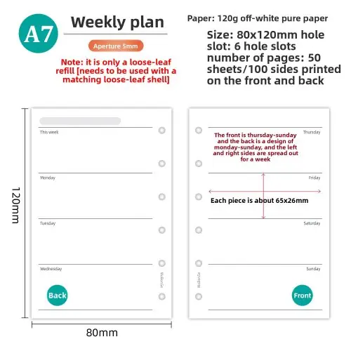 Image de Recharge A7 Feuilles Mobiles - Planificateur Hebdomadaire & Mensuel