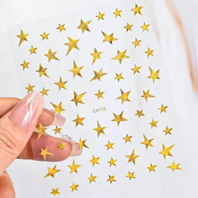 Image de Stickers Ongles 3D Étoiles Argentées Effet Métallique