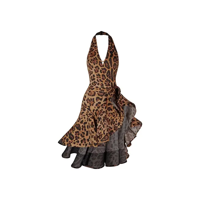 Image de Robe de Danse Latine Fille - Arête de Poisson Léopard