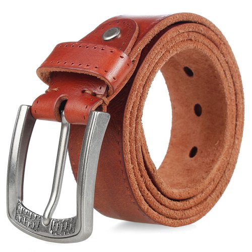 Imagen de MEDYLA-Cinturón de piel de vaca Natural para hombre, hebilla de Pin de aleación Vintage, cinturones ...