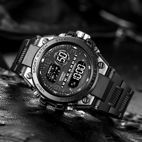 Afbeelding van Zwart sporthorloge voor kinderen studenten heren multifunctioneel LED digitaal horloge waterdicht lichtgevende wekker elektronische horloges