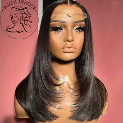 Image de Perruque Lace Front Synthétique Marron Chocolat - Coupe Superposée