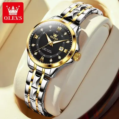 Image de Montre de Couple Luxe en Acier Inoxydable avec Diamants