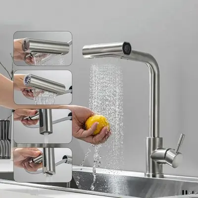 Image de Robinets de Cuisine Extractibles 4 Modes - Bec Rotatif & Cascade