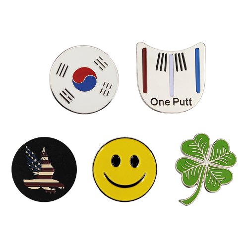 Afbeelding van Kleurrijke Golfbal Marker met Hoedclip - Klaverblad & Schedel Design