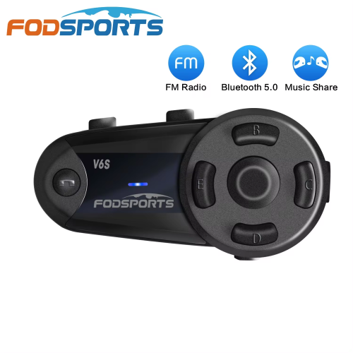 Afbeelding van Fodsports V6S Motorfiets Intercom Helm Bluetooth Headset met 6-Rider Connectie, 1000m Bereik, Waterdicht, Draadloos Interphone BT5.0 met FM Radio en Muziekdeling via Type-C