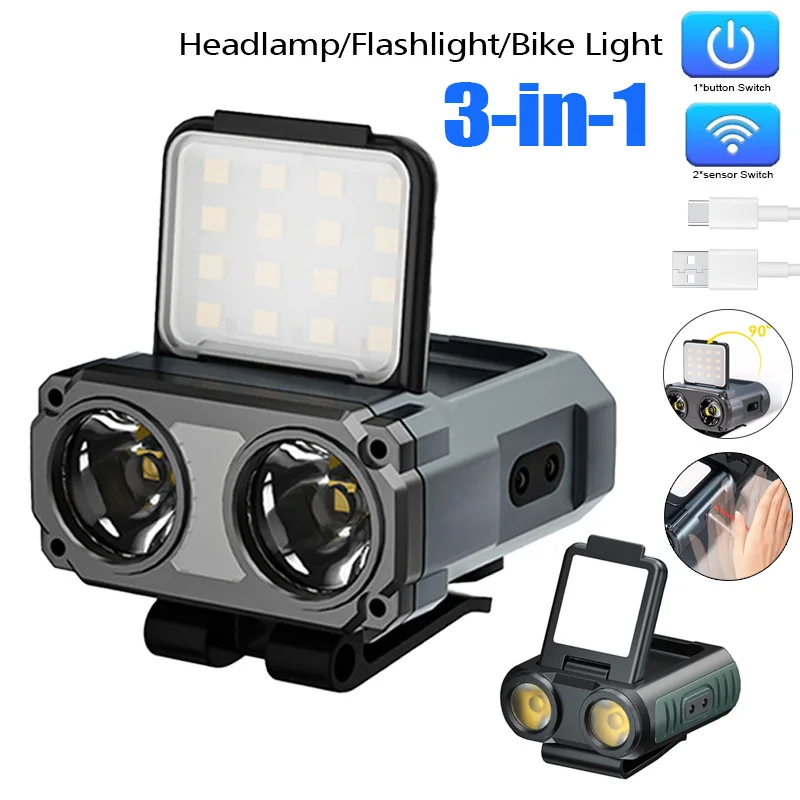Imagen de Linterna LED Recargable con Sensor de Movimiento, Faro Portátil con Clip para Cabeza, Batería Integrada y Luz USB, Ideal para Pesca, Camping y Actividades al Aire Libre