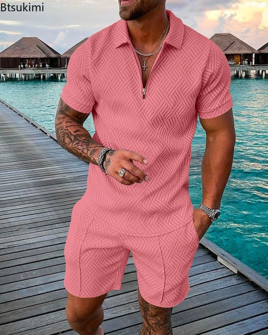 Image of Men's Casual Streetwear Set with 3D Digital Print Short Sleeve Polo Shirt and Matching Shorts – Summer Harajuku Sportswear Outfit