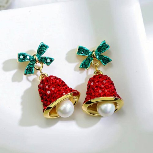 Immagine di Orecchini Pendenti con Campana e Fiocco Verde Natalizio – Eleganti Campanelli Eolici a Forma di Alce, Regalo Perfetto per Natale e Capodanno
