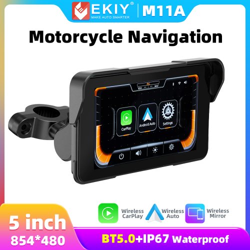 Image of 5-Inch Waterproof GPS Navigation for Motorcycle with Wireless CarPlay, Android Auto, Bluetooth, and IPX67 Rating – Portable Touchscreen Monitor for Riders