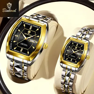 Image de Montre de Couple en Acier Inoxydable - Style Élégant & Lumineux