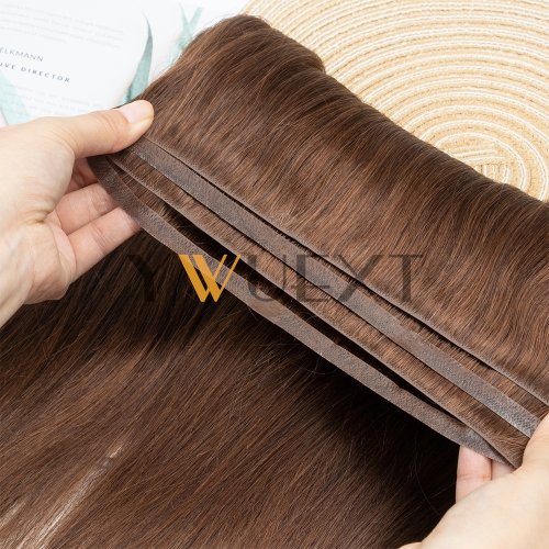 Immagine di Estensioni Capelli Umani Naturali con Trama a Nastro Lungo 12-22 Pollici, Iniezione Invisibile, Fasci con Trama Piatta in Pelle PU, 100g, Cuciti con Micro Collegamenti