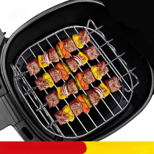 Imagen de Juego Completo de Parrilla al Aire Libre con Freidora de Aire Cuadrada, Brochetas, Vaporizador y Soporte de Barbacoa en Acero Inoxidable