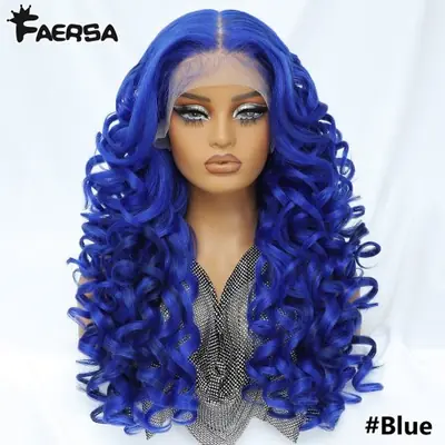 Image de Perruque Lace Front Bouclée Synthétique avec Frange