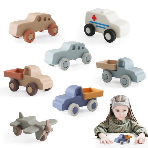 Image of Montessori-Inspired Silicone Baby Car Toy Set with Teething Blocks – Safe, Non-Toxic Educational Toys for Newborns 0-12 Months