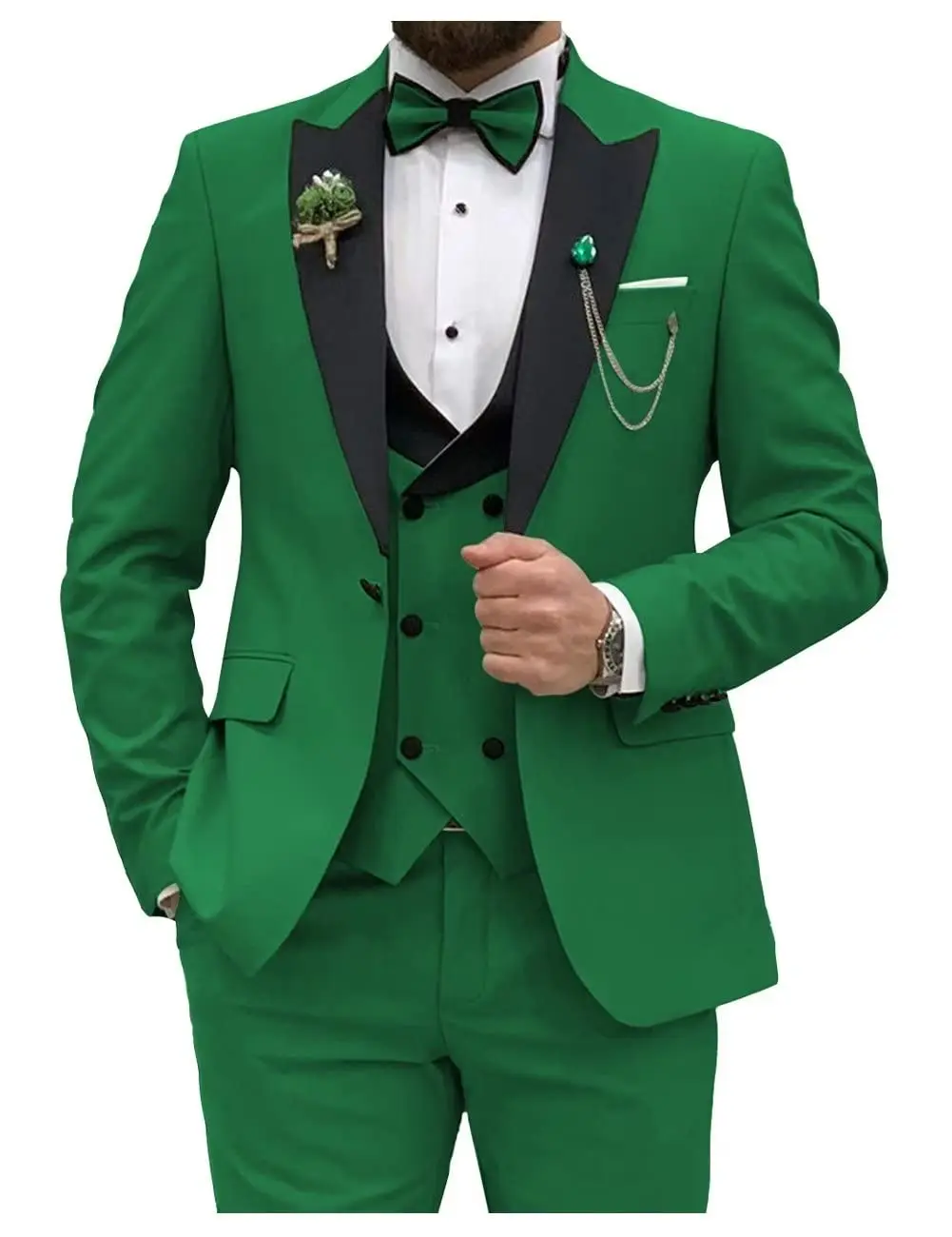 Immagine di Abiti da uomo blu royal slim fit 3 pezzi doppiopetto da uomo, matrimonio, ballo di fine anno (giacca + gilet + pantaloni)