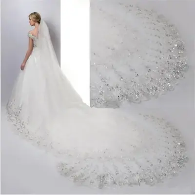 Image de Voile de Mariée Blanc Ivoire Long avec Dentelle