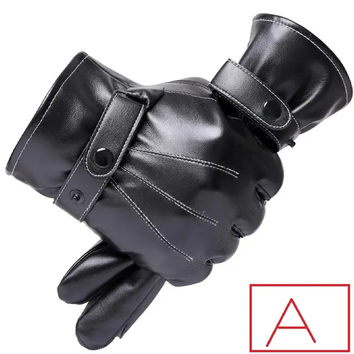 Image de Gants Homme Noir Cuir PU Conduite Écran Tactile Hiver
