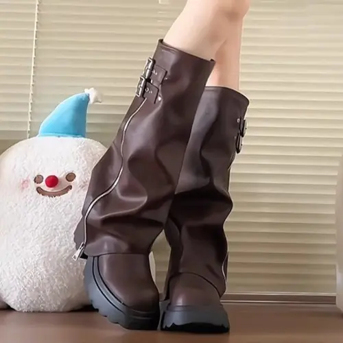 Image de Bottes Punk Hautes à Fermeture Éclair - Style Rebelle & Chic