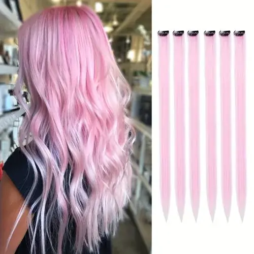 Image de Extensions Cheveux Colorées à Clips pour Filles - 6 Pièces