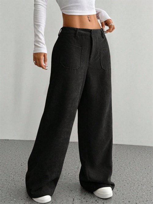 Zdjęcie Damskie spodnie sztruksowe na jesień i zimę, modne, retro, nowe, szerokie nogawki, damskie, codzienne, z wysokim stanem, jednolite, street chic.