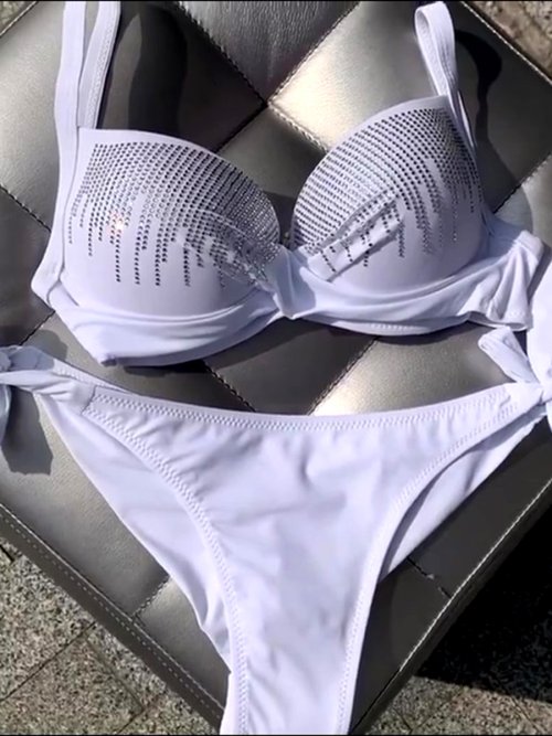 Zdjęcie Błyszczące cekiny, diamentowy strój kąpielowy push-up 2026, damski kostium kąpielowy, dwuczęściowy zestaw bikini, biustonosz, strój do pływania, strój kąpielowy damski.
