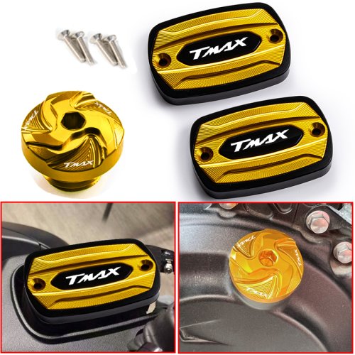 Imagen de Tapa de Tanque de Frenos delantero y Accesorios de Llenado para Yamaha TMAX 530 SX DX, T-MAX 500, TMAX 560 y Tech Max - Protección Estética y Funcional