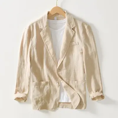 Image de Blazer Blanc Homme Slim - Coton Lin Respirant